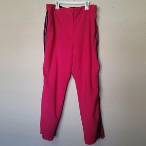 Rag & Bone Oman Pants Women's Sz 12 Hot Pink Wool Grosgrain Ribbon Tuxedo Stripe